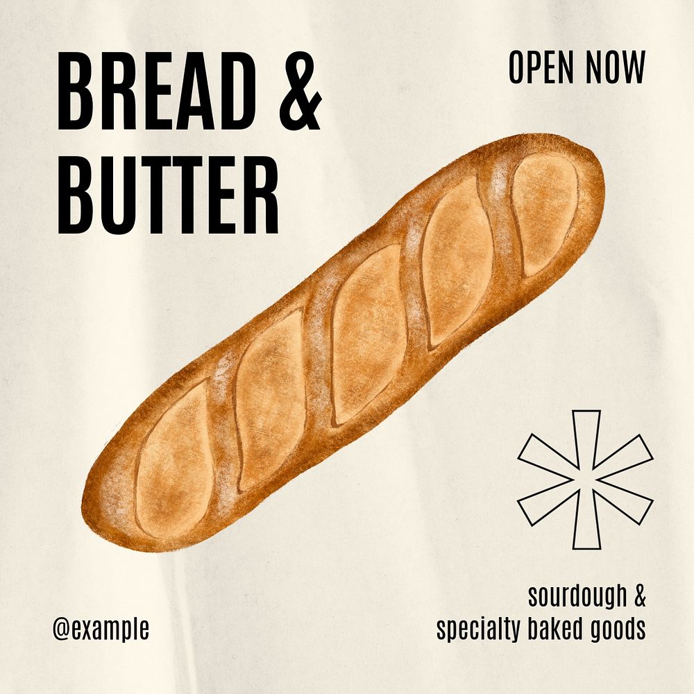 French baguette Instagram post template, editable design