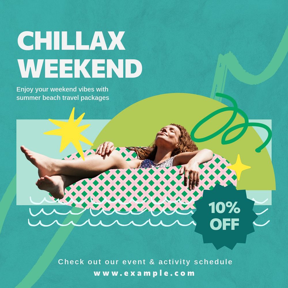 Weekend vibes Instagram post template, editable collage remix design