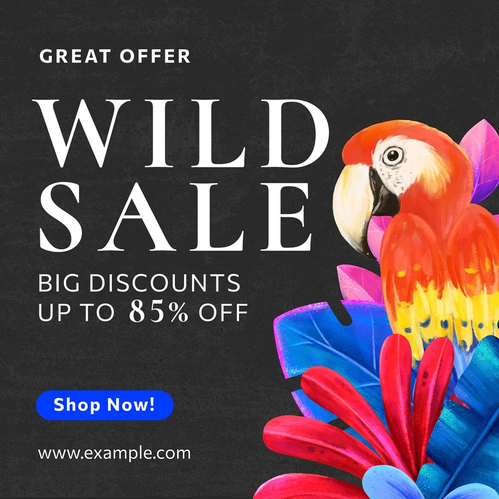 Shop discount Instagram ad template, editable hand-drawn nature