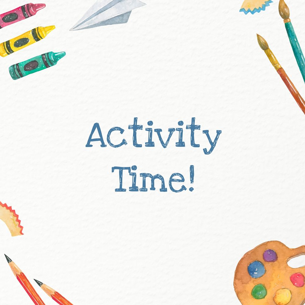 Activity time Instagram post template, editable watercolor education design