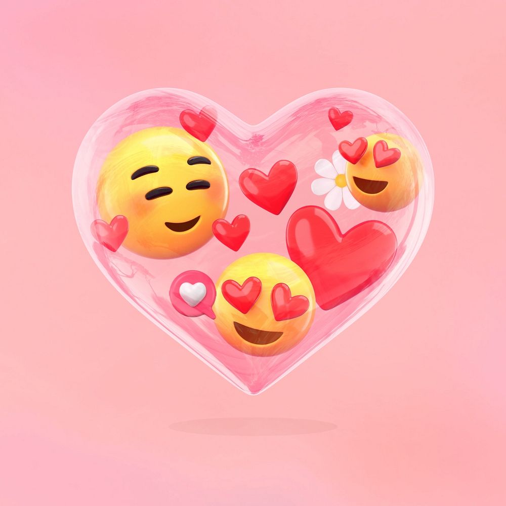 3D Valentine's emoticon, heart-shaped balloon illustration