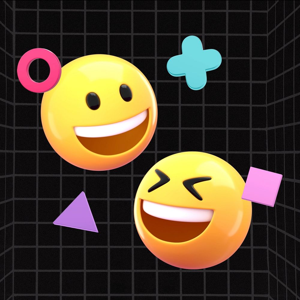 3D happy emoticons, grid black design