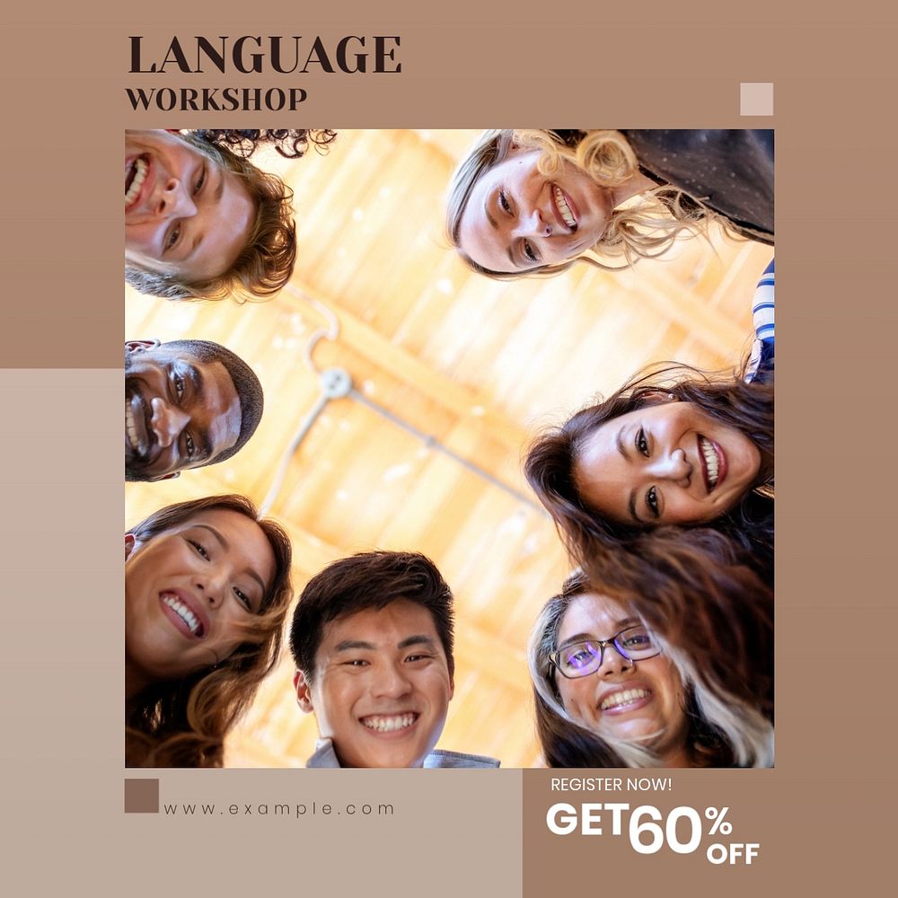 Language workshop Instagram post template, editable design