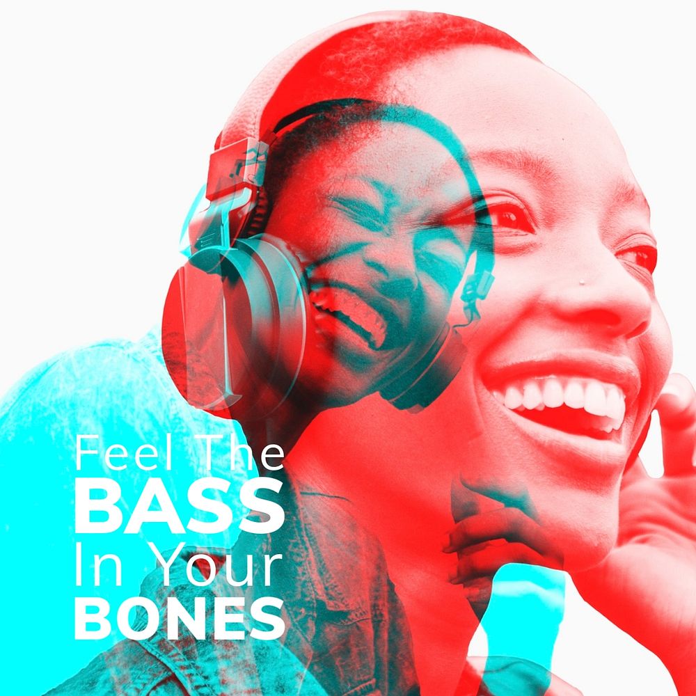 Headphones technology Instagram post template, editable double color exposure design