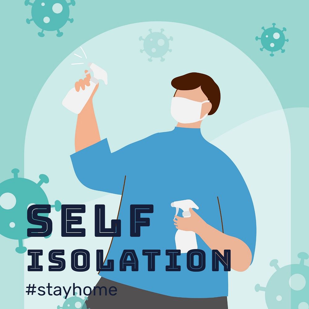 Self isolation Instagram post template, editable design