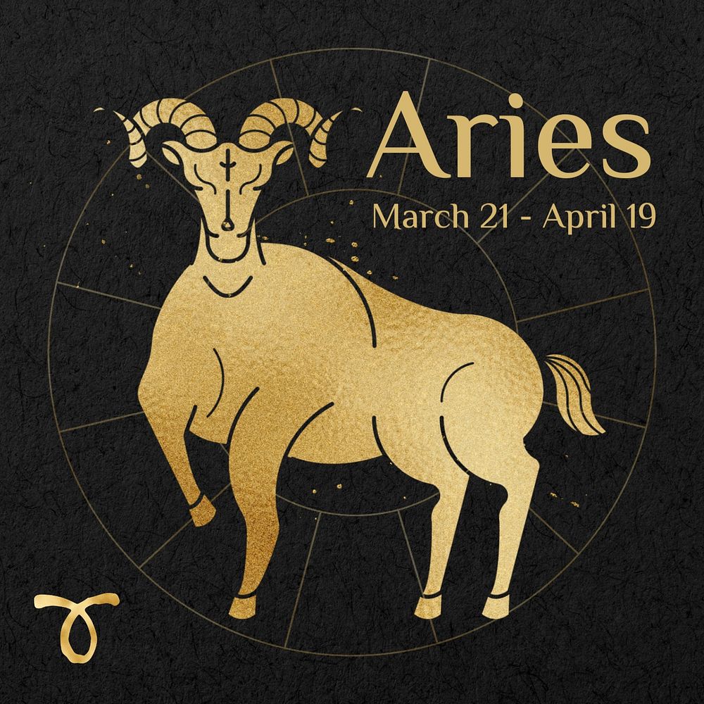 Aries Instagram post template, editable gold Art Nouveau horoscope sign, remixed by rawpixel