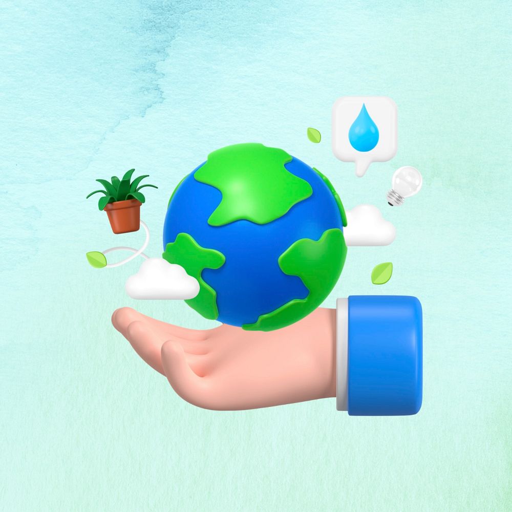 3D sustainable globe, hand presenting Earth, editable design