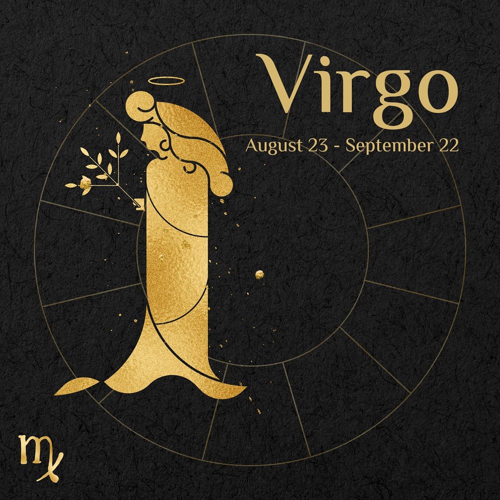 Virgo Instagram post template, editable gold Art Nouveau horoscope sign, remixed by rawpixel