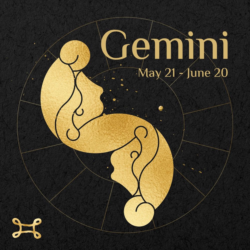 Gemini Instagram post template, editable gold Art Nouveau horoscope sign, remixed by rawpixel