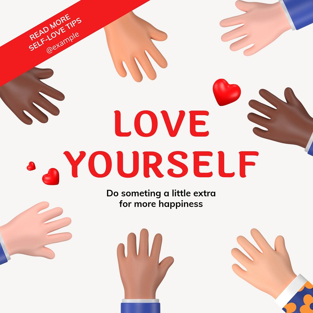 Love yourself Instagram post template, 3D editable design