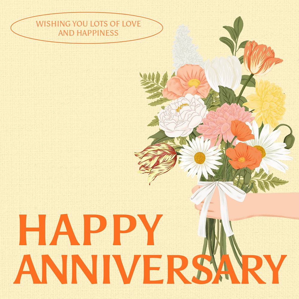 Anniversary wish Instagram post template, editable digital painting remix