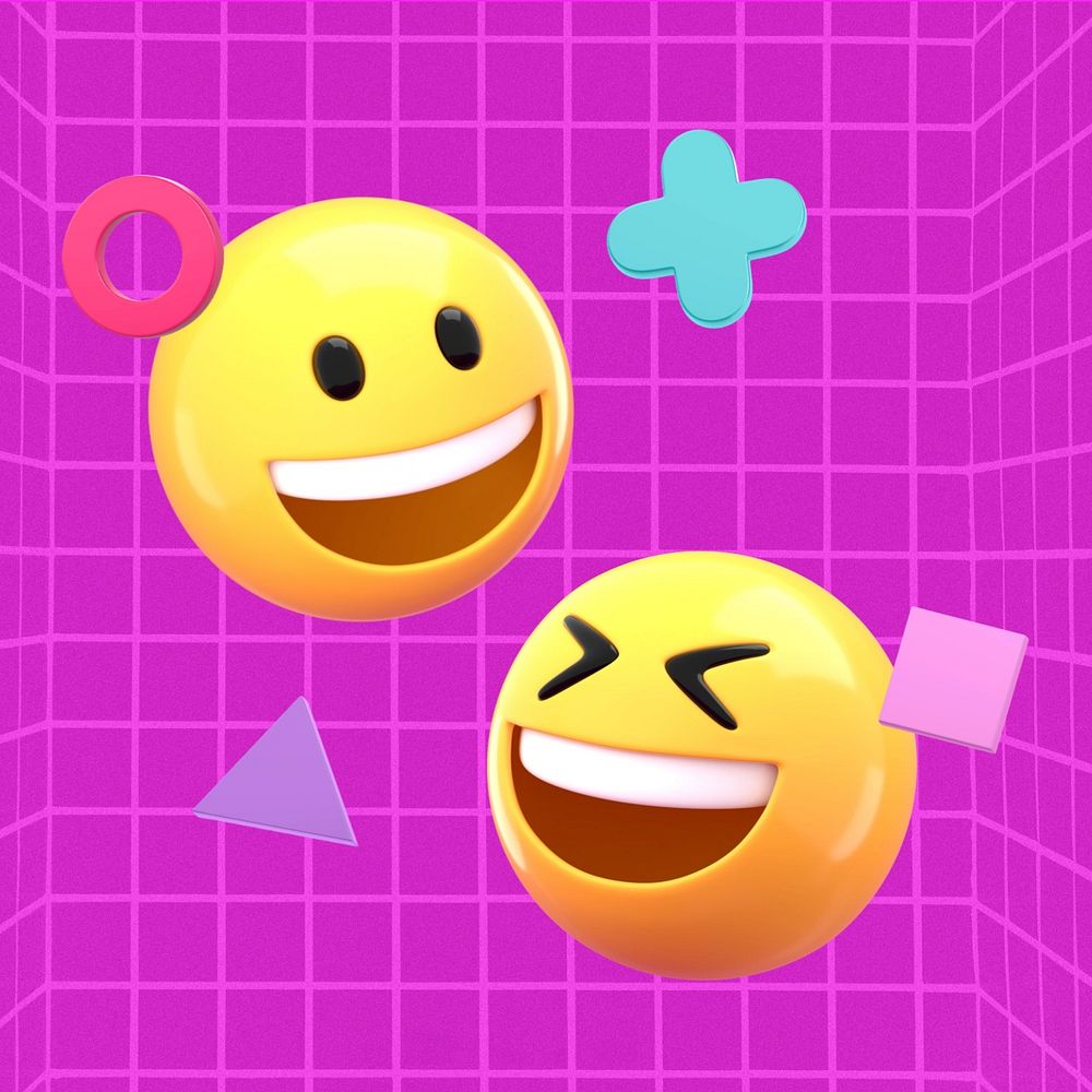 Purple grid geometric, 3D emoticons, editable design