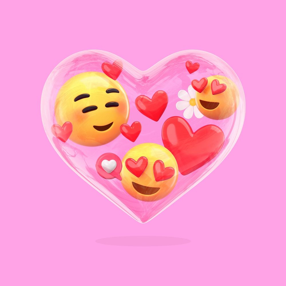 Pink heart-eyes emoticon, 3D love, editable design