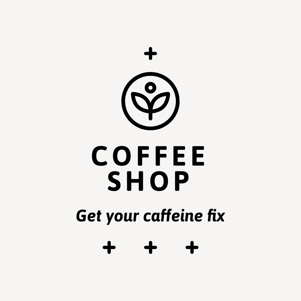 Coffee shop editable logo, black and white botanical design