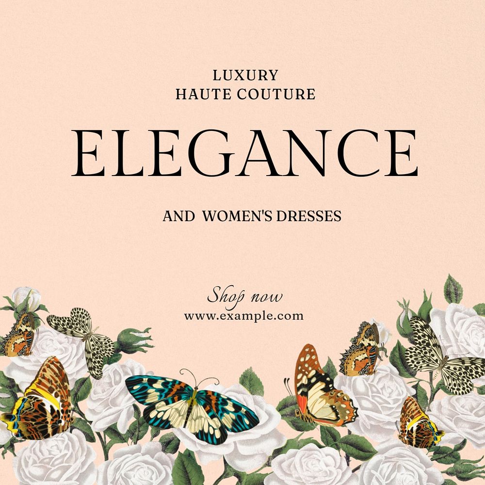 Elegance butterfly Instagram post template, editable E.A. Séguy’s famous artwork, remixed by rawpixel