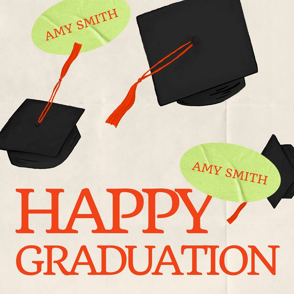 Happy graduation Instagram post template, editable education digital painting remix