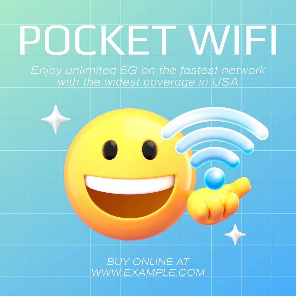 Pocket wifi Facebook ad template, 3D emoticon editable design