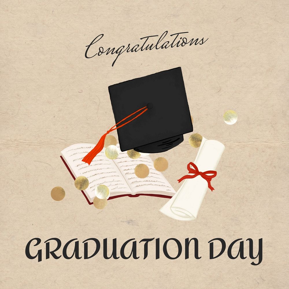 Congratulations Instagram post template, editable education digital painting remix