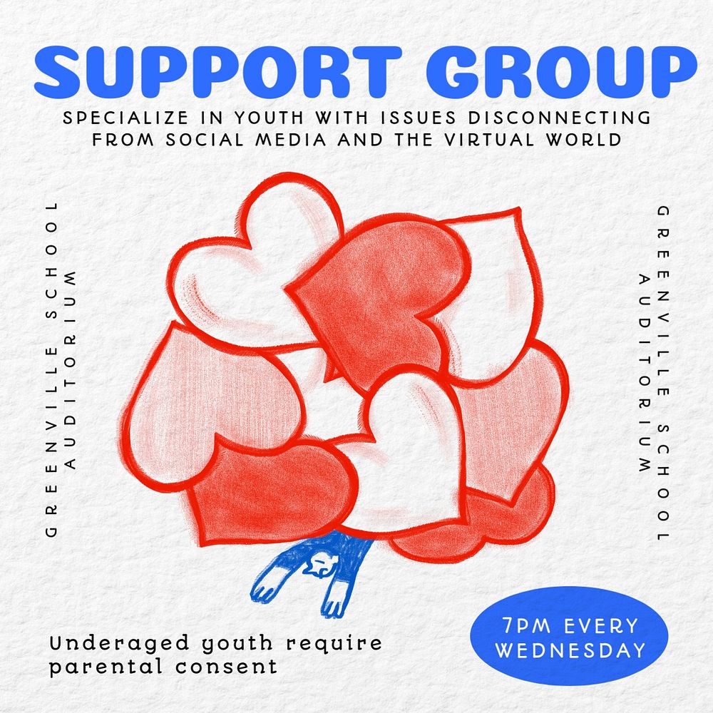 Support group ad Facebook ad template, editable text & design