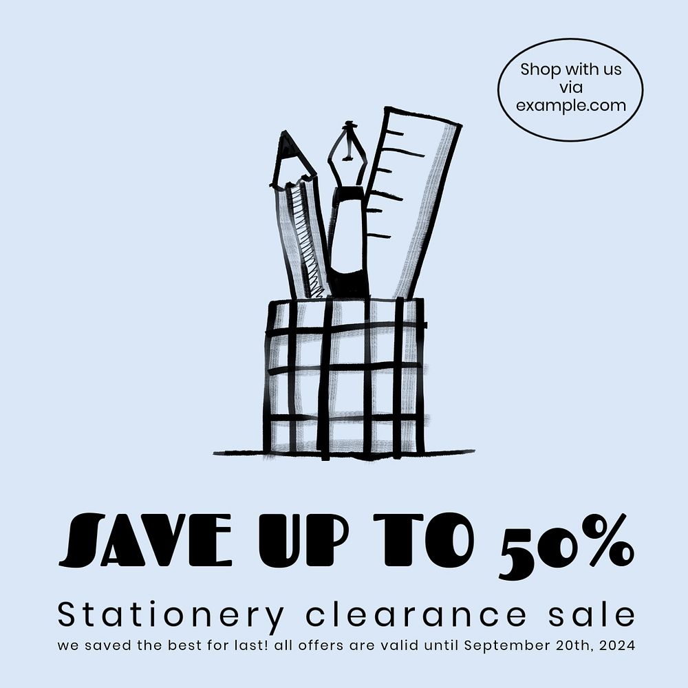 Stationery clearance sale Facebook ad template, editable text & design