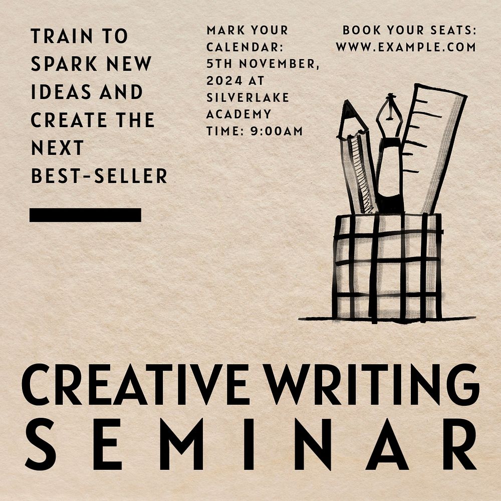 Creative writing seminar Facebook ad template, editable text & design