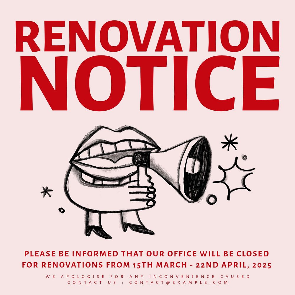 Renovation notice Facebook ad template, editable text & design