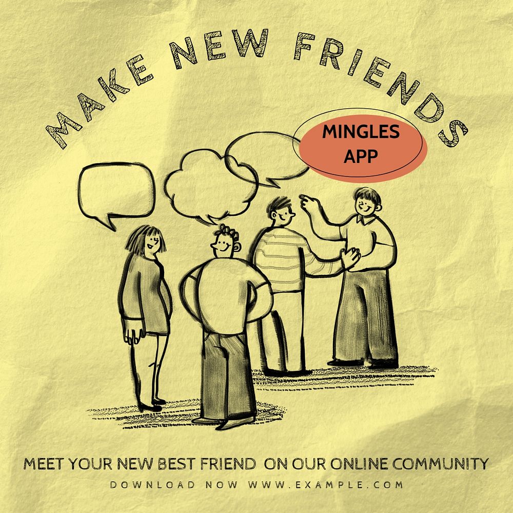 Make new friends Facebook ad template, editable text & design