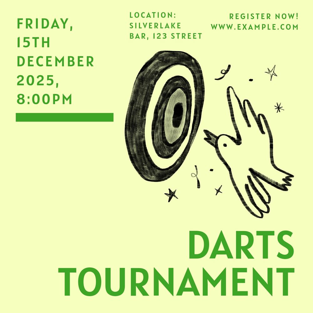 Darts tournament Facebook ad template, editable text & design