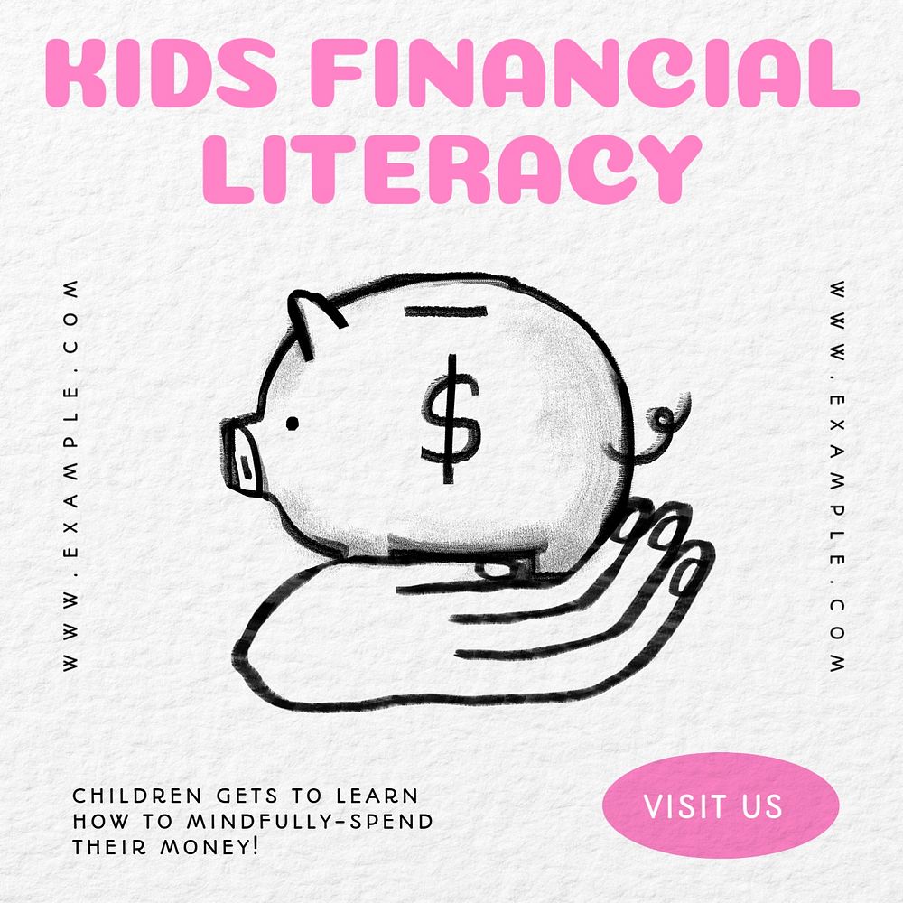 Kids financial literacy Facebook ad template, editable text & design