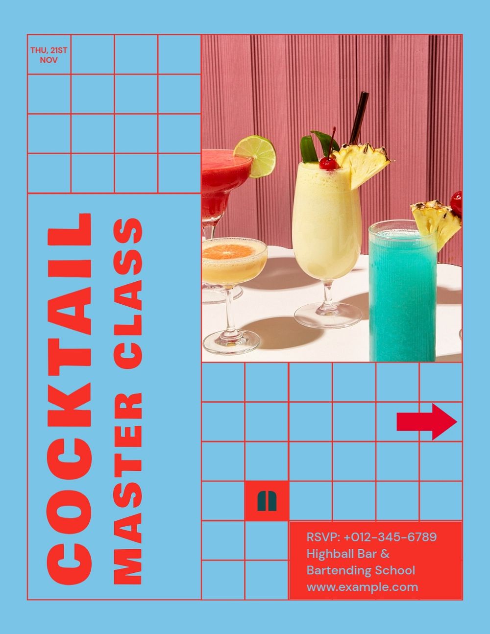 Cocktail class flyer template, editable text