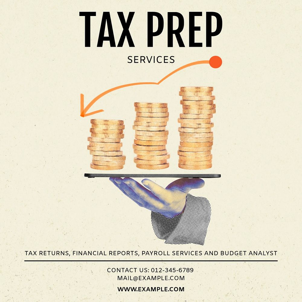 Tax prep Instagram post template, editable social media ad