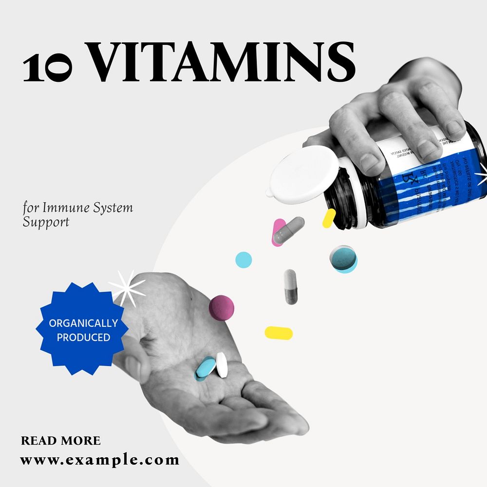 Vitamins for immune system Instagram post template, editable social media design