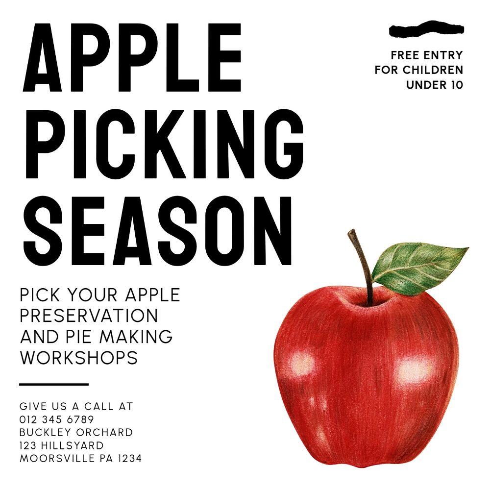 Apple picking season poster Facebook ad template, editable text & design