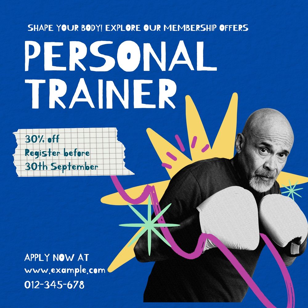 Boxing trainer Instagram post template, editable social media design