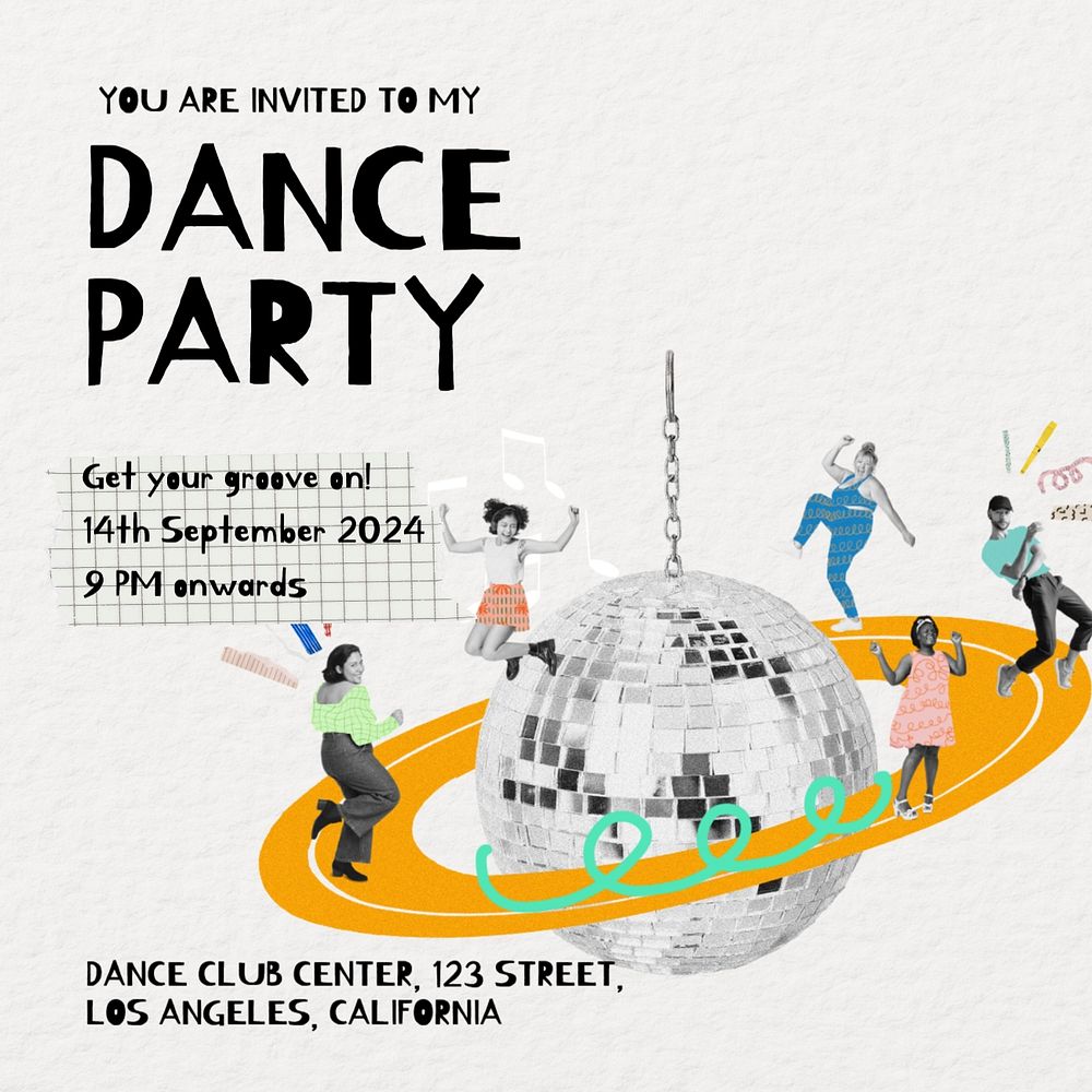 Dance party invitation Instagram post template, editable social media design