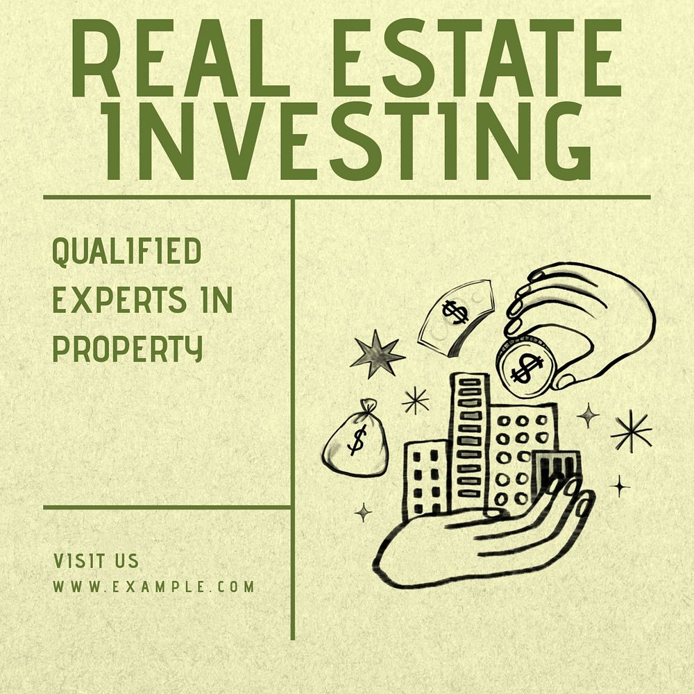 Real estate investing Facebook ad template, editable text & design