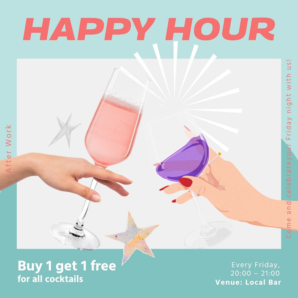 Happy hour Instagram post template, editable social media design