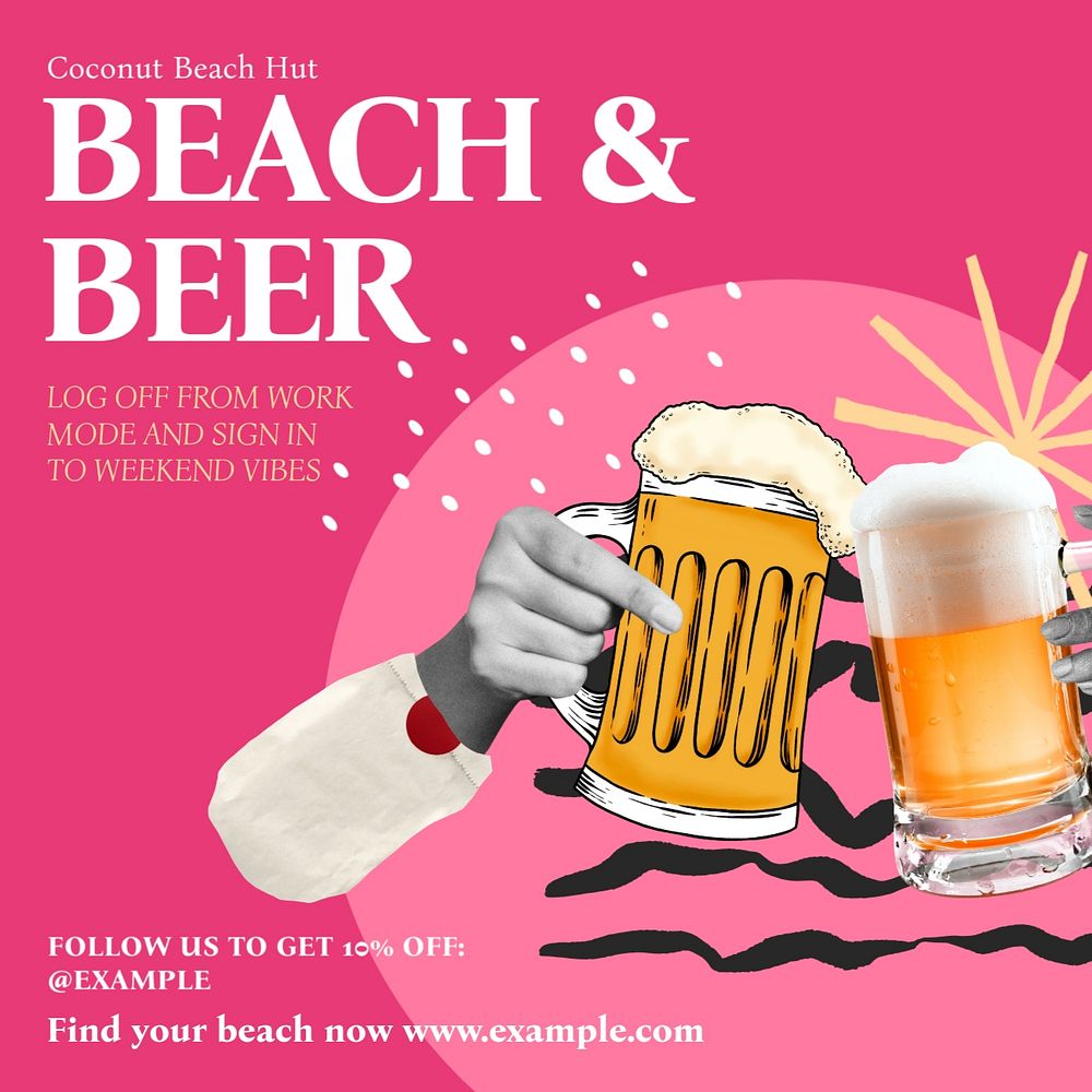 Beach and beer Instagram post template, editable social media design