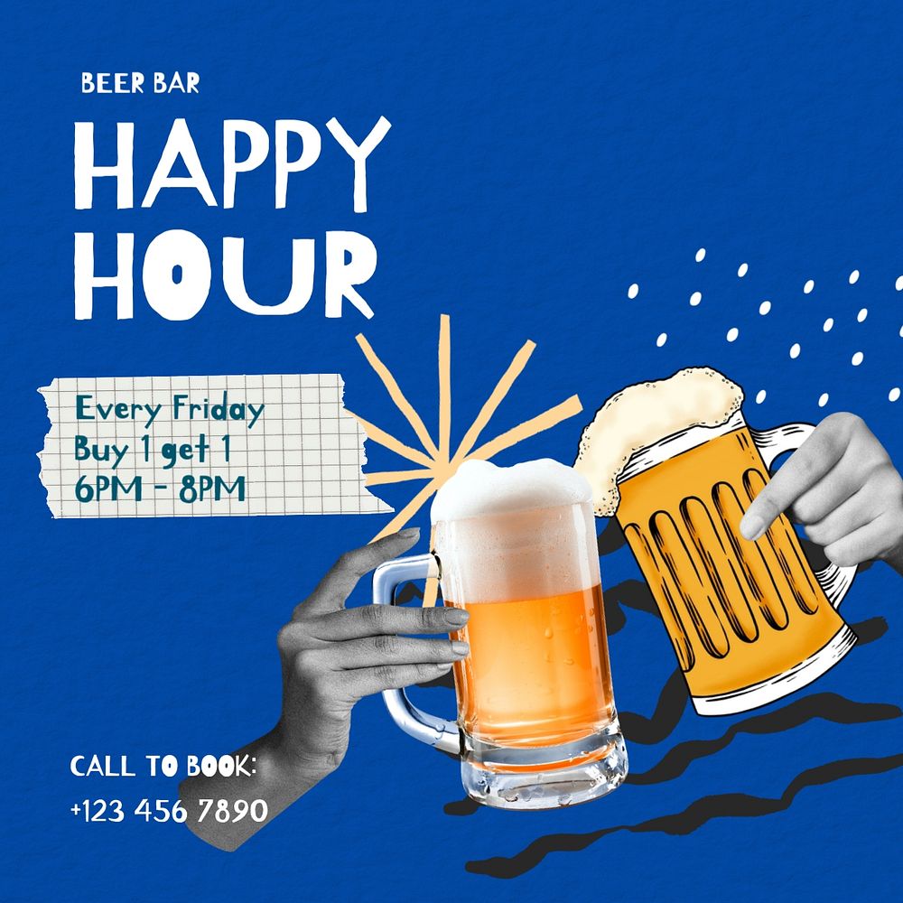 Beer happy hour Instagram post template, editable social media design