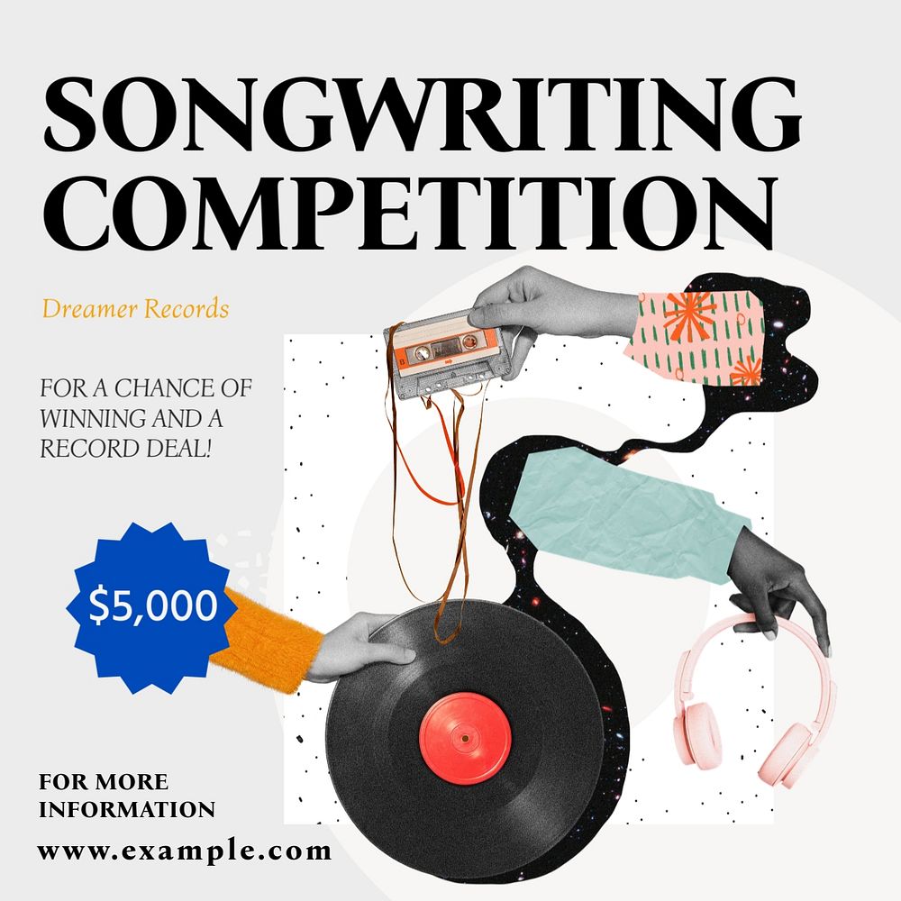 Songwriting competition Instagram post template, editable social media design