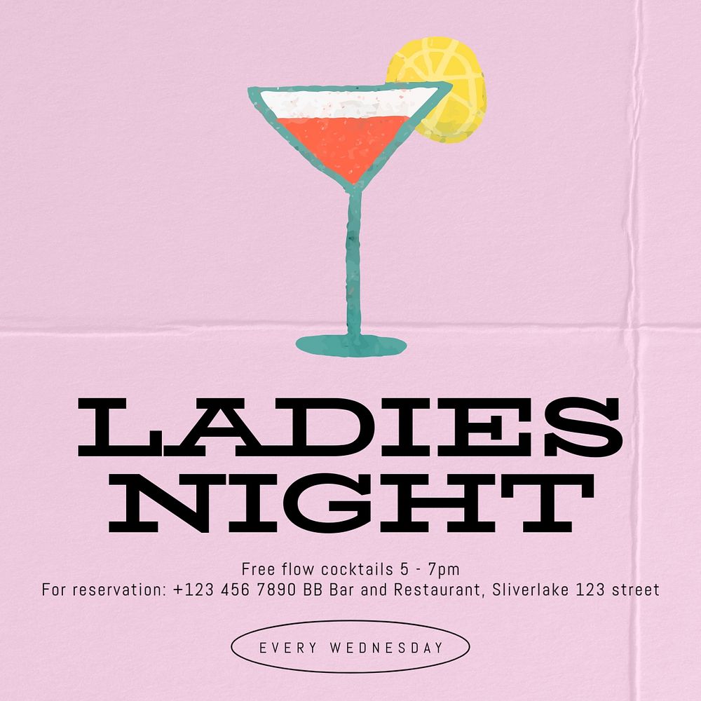 Ladies night Facebook ad template, editable text & design