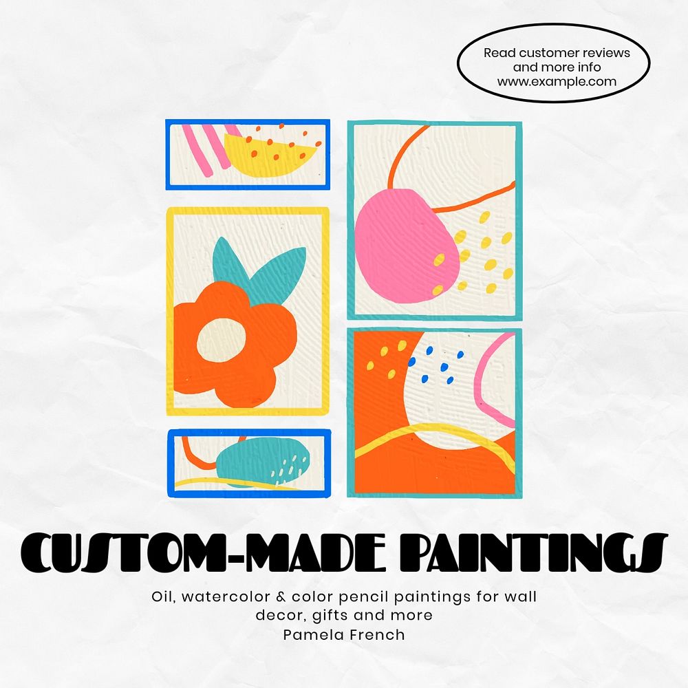 Custom-made paintings Facebook ad template, editable text & design