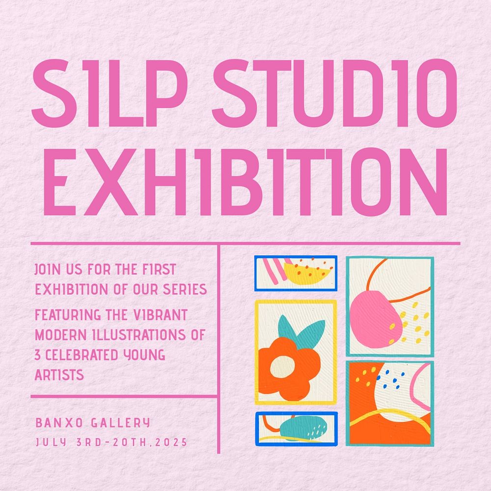 Silp studio exhibition Facebook ad template, editable text & design