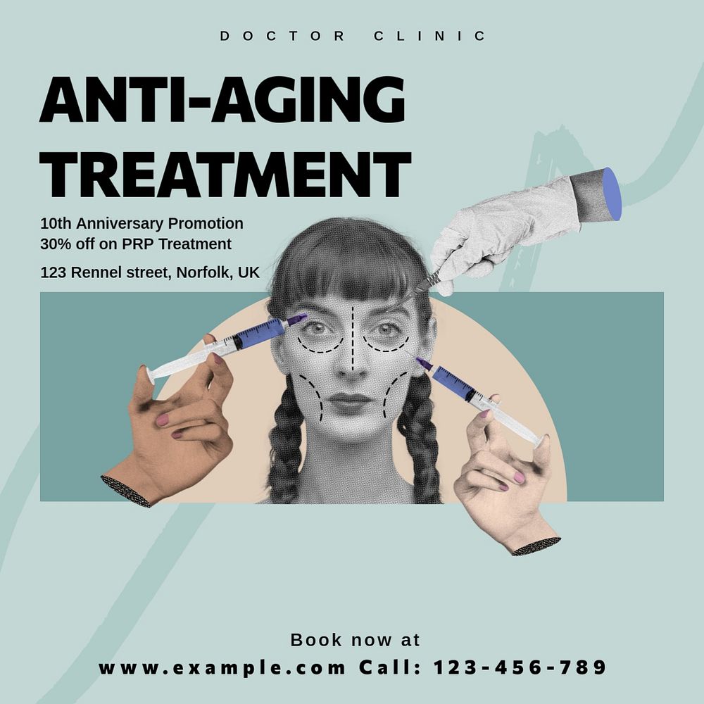 Anti-aging treatment Instagram post template, editable social media design