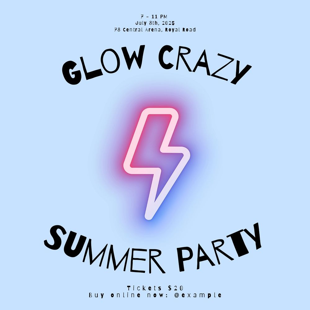 Glow crazy party Facebook ad template, editable text & design