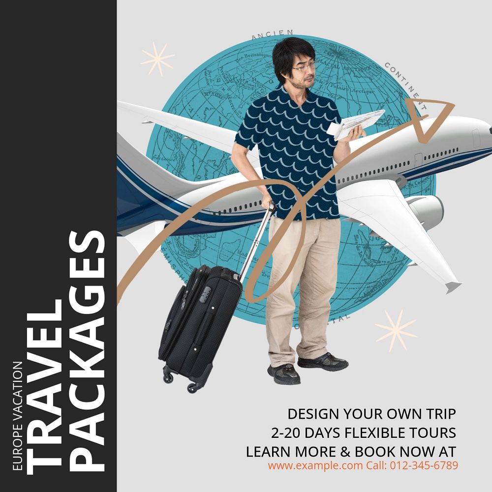 Travel package Instagram post template, editable social media design