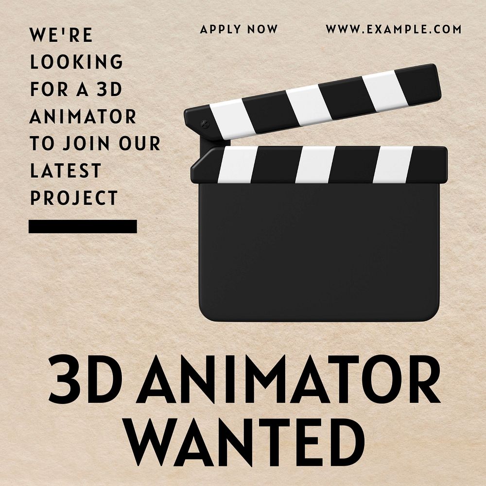 3D animator wanted Facebook ad template, editable text & design