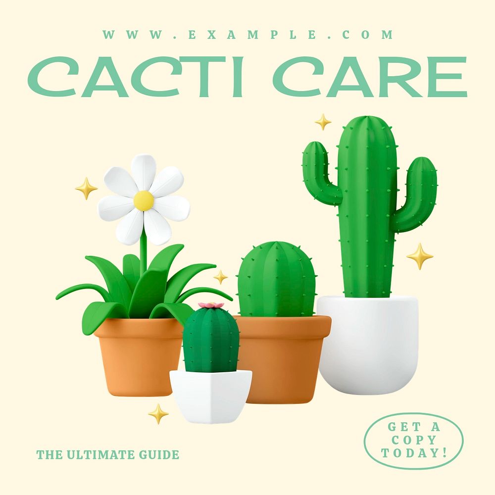 Cacti care book Facebook ad template, editable text & design