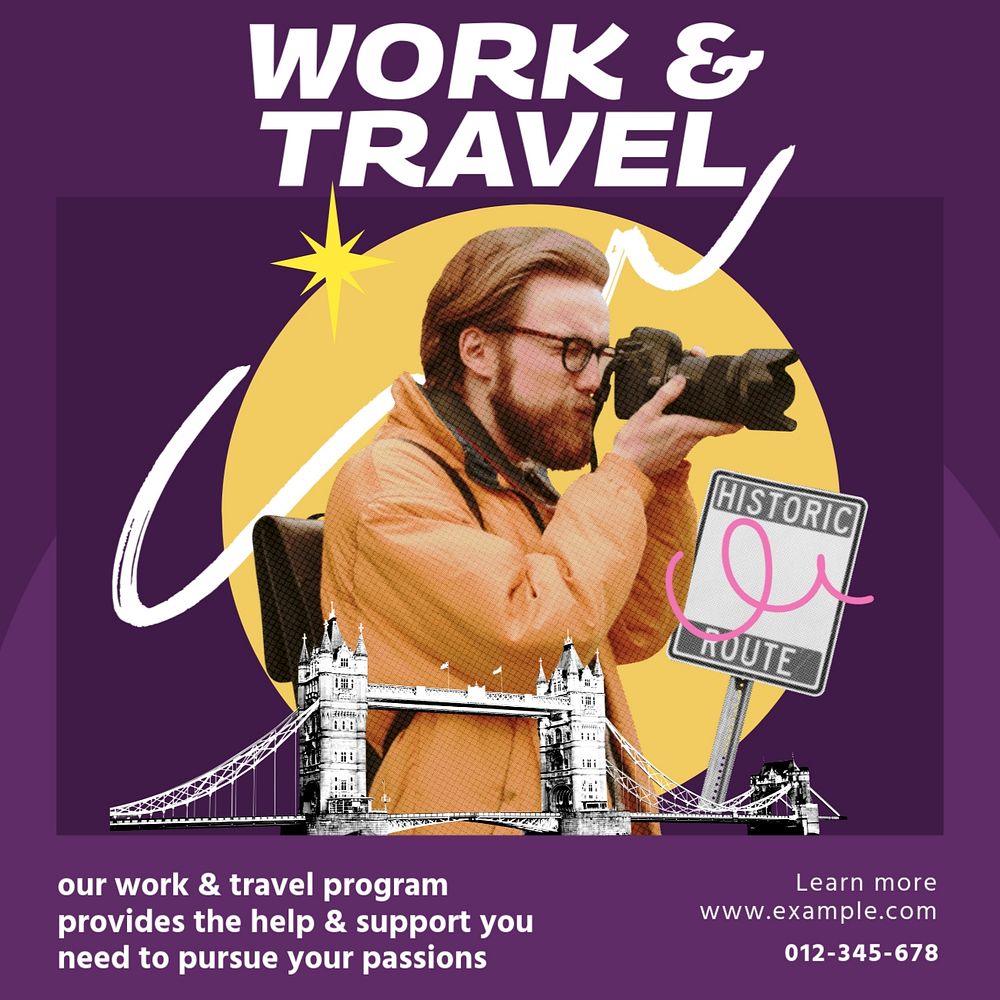 Work & travel Instagram post template, editable social media design