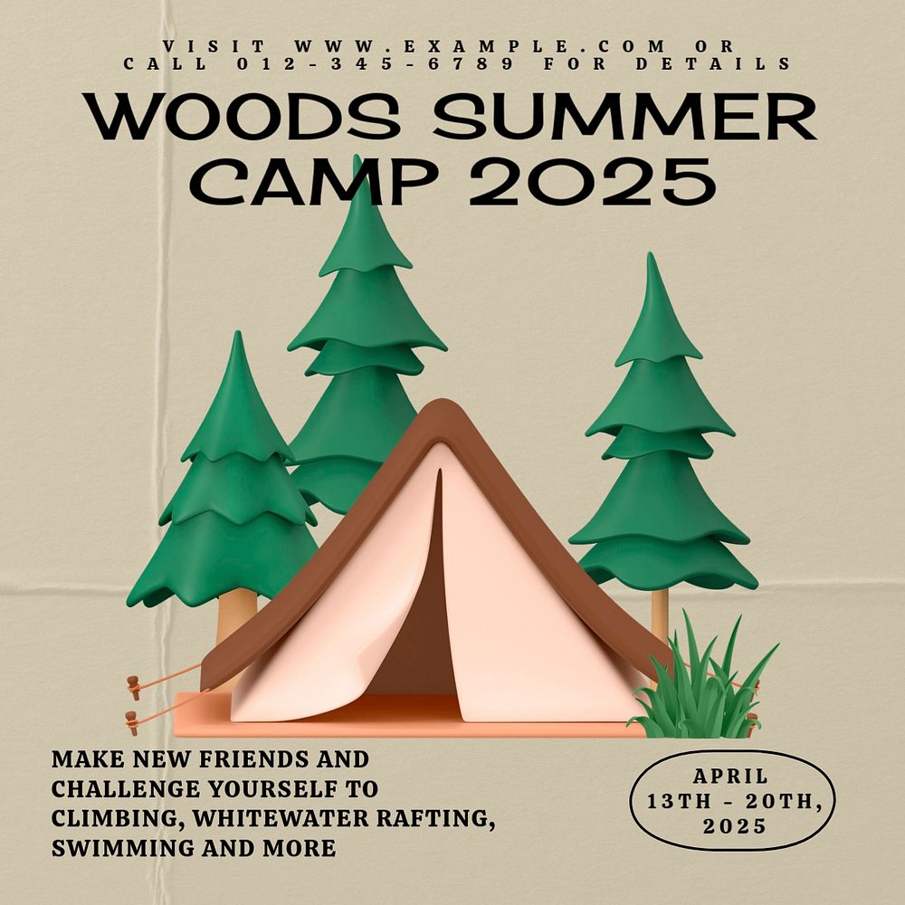 Summer camp Facebook ad template, editable text & design